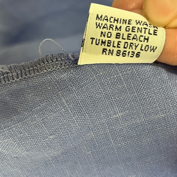 Bryn Walker Fran blue 100% linen ruffle 3/4 sleeve hi low tunic top Lagenlook - Picture 11 of 11